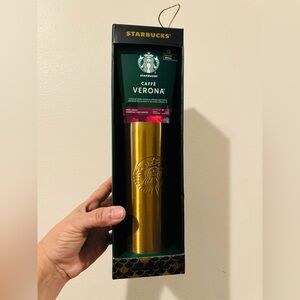STARBUCKS  git set 20 oz Gold Copper glitter  stainlees steel tumbler & coffe